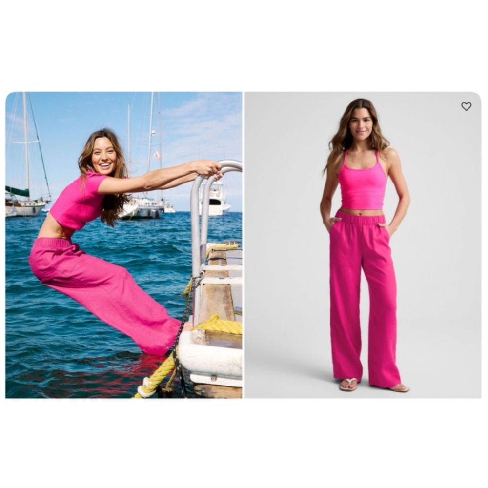 EUC Beyond Yoga soft wash Linen Easy Wide Leg Pant Hot Pink Size XL Short